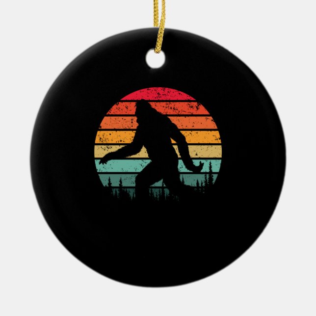 Retro Bigfoot Silhouette Sun Believe! Original 80' Ceramic Ornament (Front)