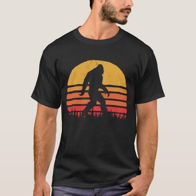 Retro Bigfoot Silhouette Sun Believe T-Shirt (Front)