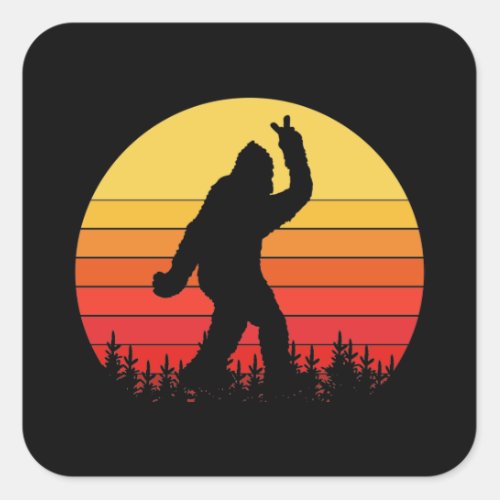 Retro Bigfoot Surfer Believe Dude Square Sticker