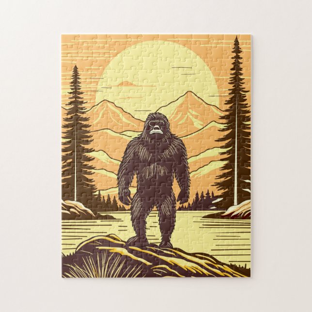 Retro Bigfoot Vintage Sasquatch Mountains   Jigsaw Puzzle (Vertical)