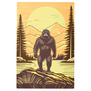 Retro Bigfoot Vintage Sasquatch Mountains   Metal Print