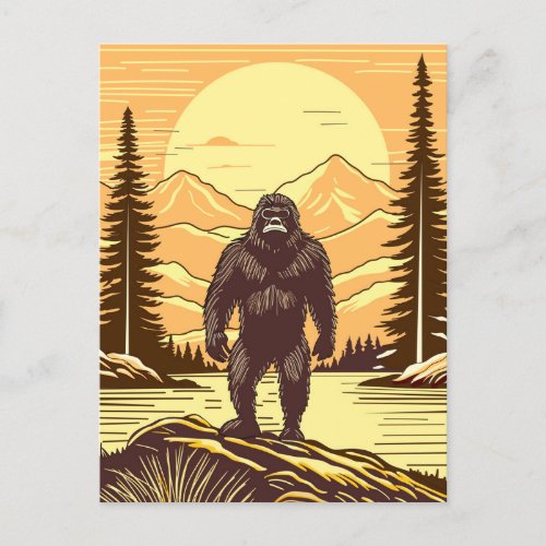 Retro Bigfoot Vintage Sasquatch Mountains   Postcard