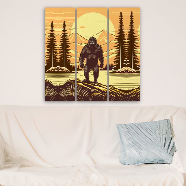 Retro Bigfoot Vintage Sasquatch Mountains   Triptych (Creator Uploaded)