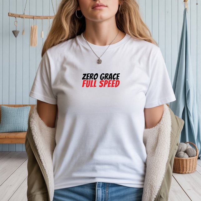 Retro bike Girl Irony black Tri-Blend Shirt (T-shirt with vintage-style bike graphic and phrase "Zero Grace, Full Speed.")