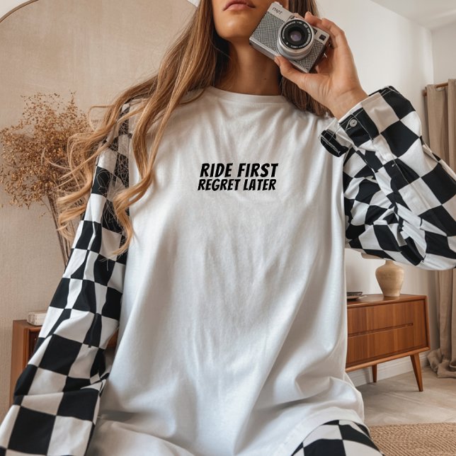 Retro bike Girl Irony black Tri-Blend Shirt (Retro vibe with a vintage bike graphic and the fun saying "Ride First, Regret Later" )