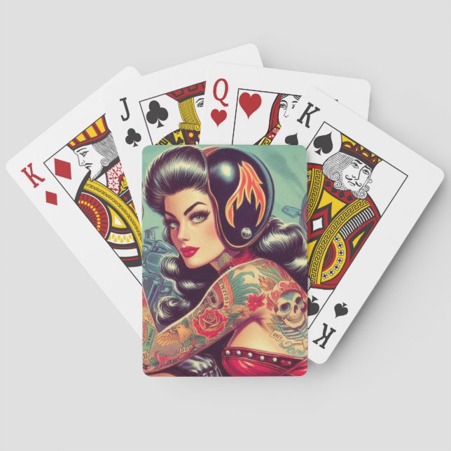 Retro Biker Girl Poker Cards (Back)