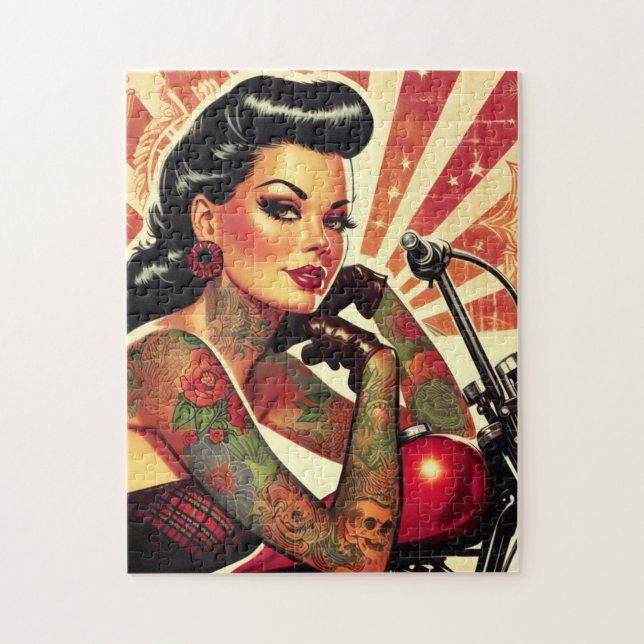 Retro Biker Pin-up Jigsaw Puzzle (Vertical)