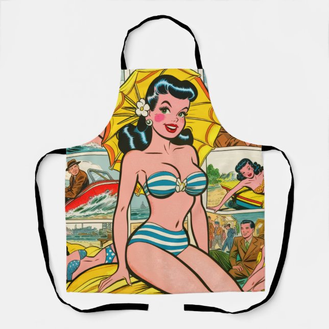 Retro Bikini Girl Summer Comics Apron (Front)