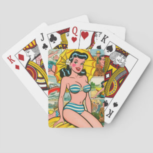 Retro Bikini Girl Summer Comics Poker Cards