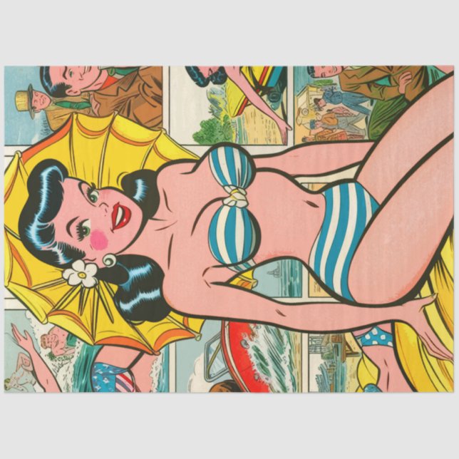Retro Bikini Girl Summer Comics Tissue Paper (Front)