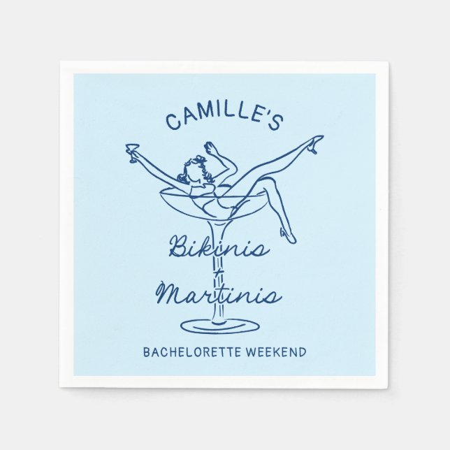 Retro Bikinis and Martinis Bachelorette Weekend Napkins (Front)