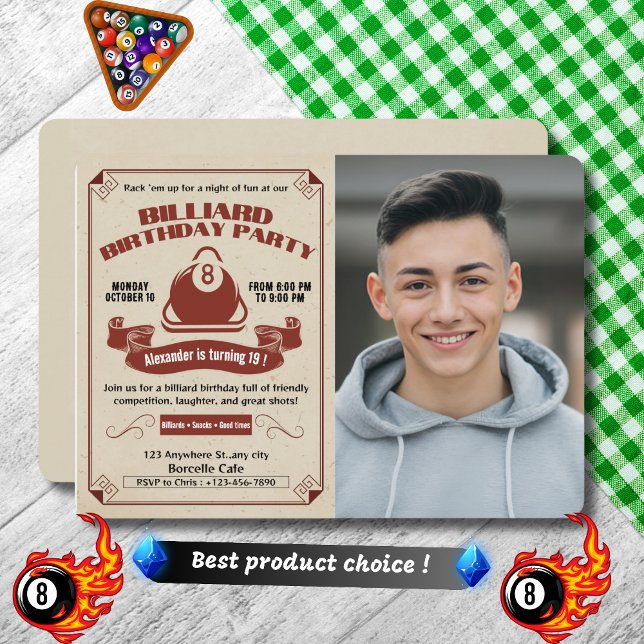 Retro Billiard Birthday Invite Add Your Own Photo (Creator Uploaded)