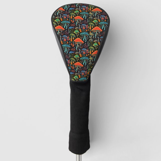 Retro Bioluminescence Mushrooms Golf Head Cover (Front)