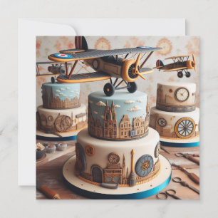 RETRO BIPLANE THEMED BIRTHDAY CAKE INVITATION