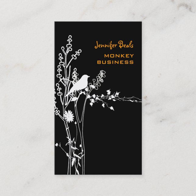 Retro bird on a branch + black business card (Front)