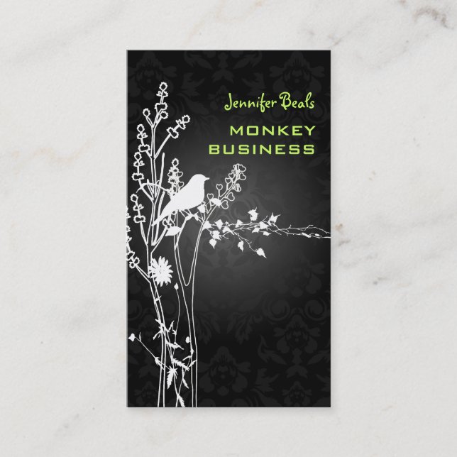 Retro bird on a branch + graphite business card (Front)