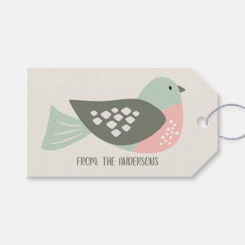 Retro Bird Personalized Cream Olive Green Holiday Gift Tags