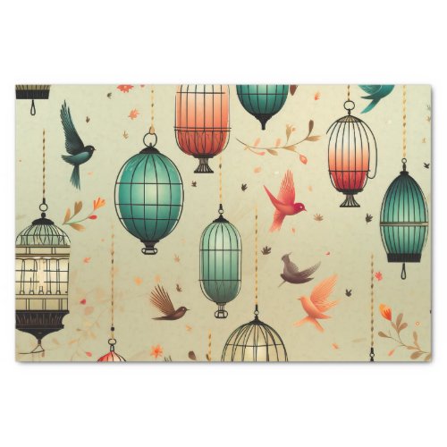 Retro Birdcages and Flying Birds Decoupage Tissue Paper