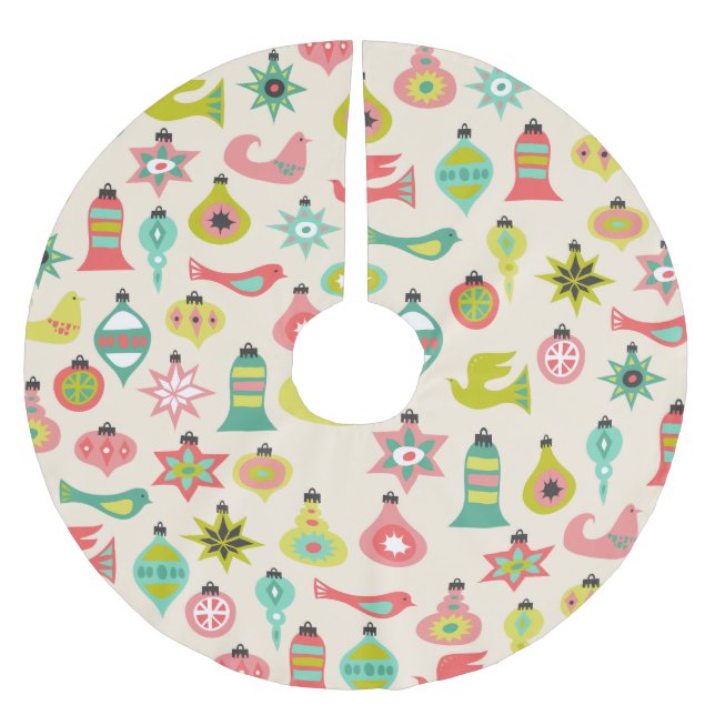 Retro Birds and Ornaments Tree Skirt (Front)