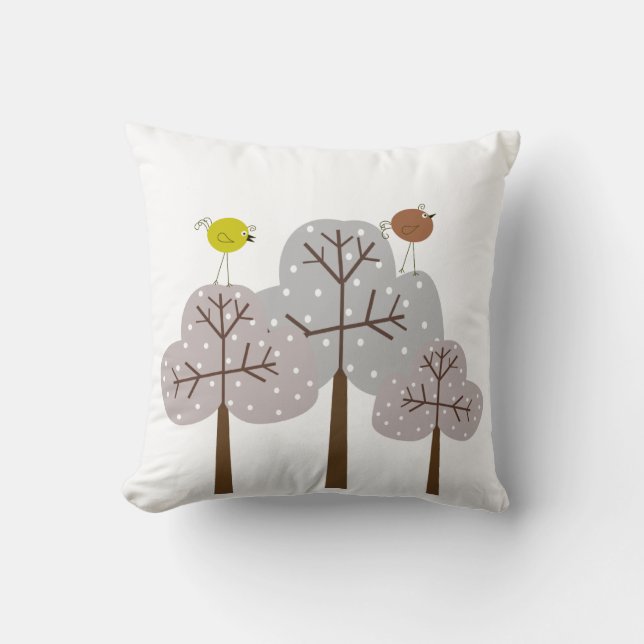 Retro Birds and Trees Decorative Pillow (Front)