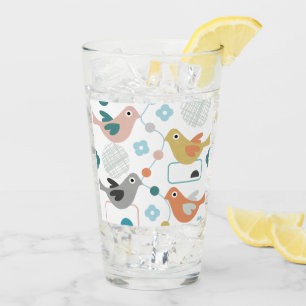 Retro Birds Flowers Cute Modern Mid Century Glass