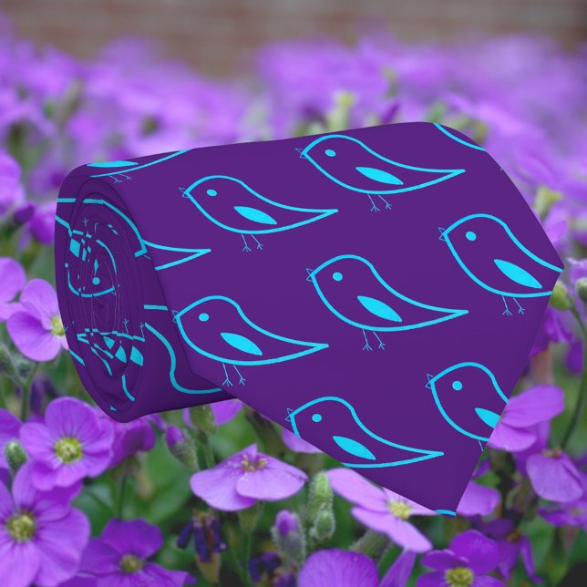 retro birds in royal purple - modern tie (Creator Uploaded)