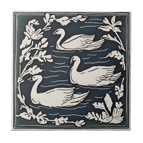 Retro Birds Vintage Art Nouveau Swans Art Deco Ceramic Tile