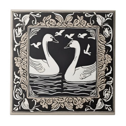 Retro Birds Vintage Swans Art Deco Art Nouveau Ceramic Tile