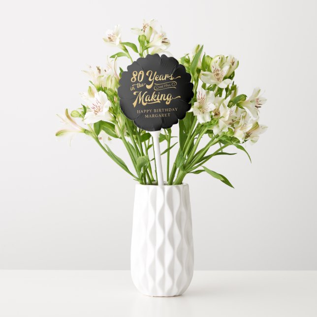 Retro Birthday 80 Years in the Making Black Gold Balloon (Vase)