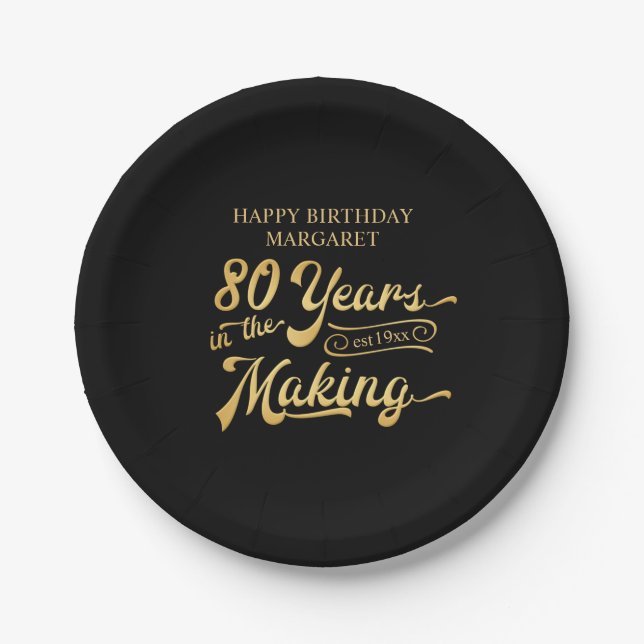 Retro Birthday 80 Years in the Making Personalized Paper Plates (Front)