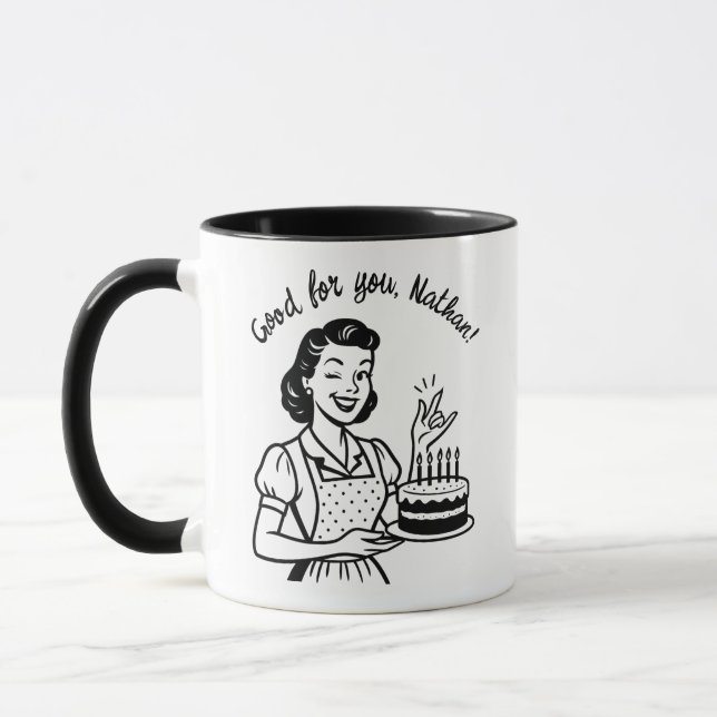 Retro Birthday Cake Personalized Coffee  Mug (Left)