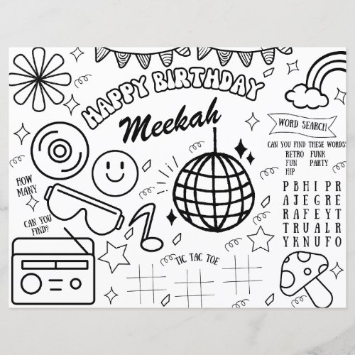 Retro Birthday Coloring Page Groovy 90s Party 