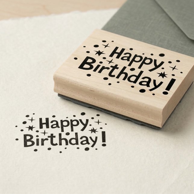 Retro Birthday Confetti Rubber Stamp (A nostalgic "Happy Birthday" design for all your craft projects.)