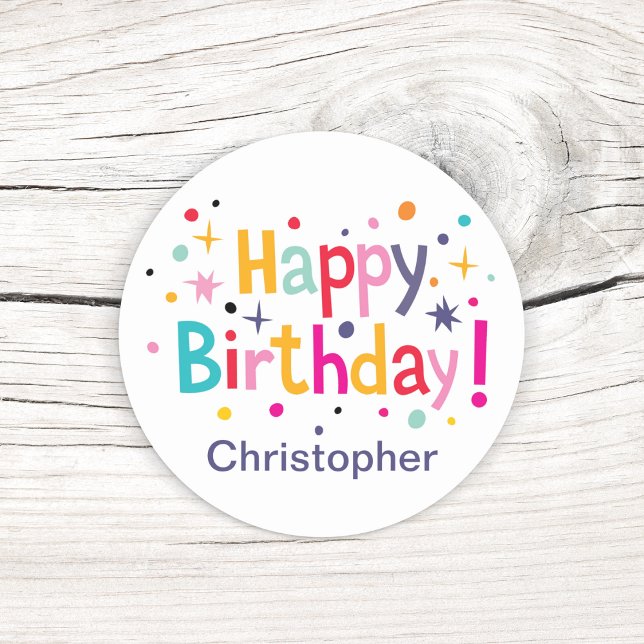 Retro Birthday Confetti Stickers (A vibrant vintage design that includes a personalized name.)