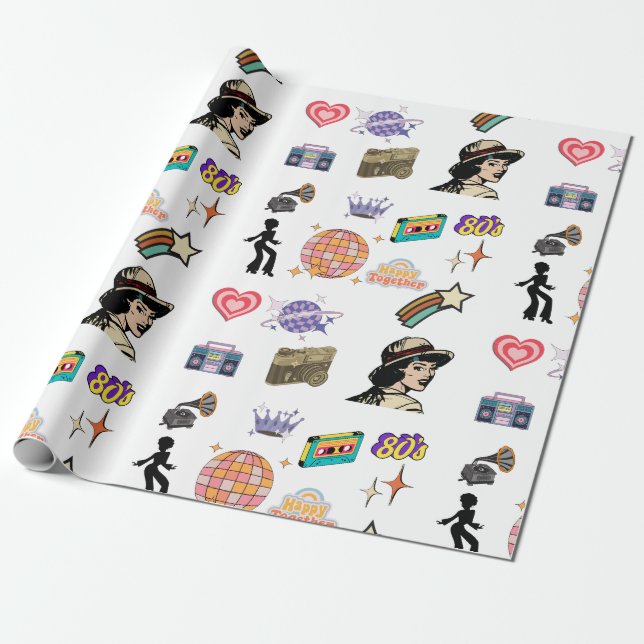 retro birthday gift wrapping paper family friend (Unrolled)