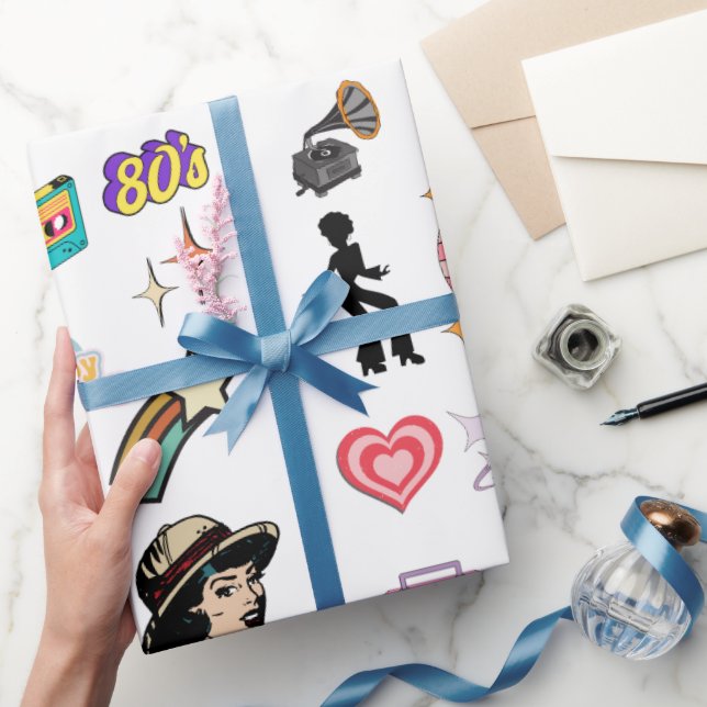 retro birthday gift wrapping paper, family, friend wrapping paper (Gifting)