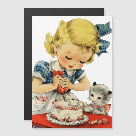Retro Birthday Girl Cake Cat Children Artwork (Front/Back)
