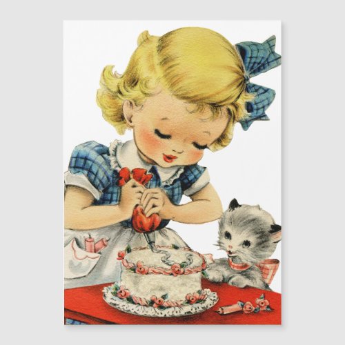 Retro Birthday Girl Cake Cat Children Artwork