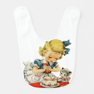 Retro Birthday Girl Cake Cat Children Artwork Baby Bib
