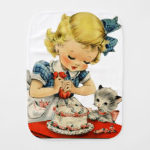 Retro Birthday Girl Cake Cat Children Artwork