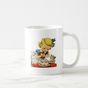 Retro Birthday Girl Cake Cat Children Artwork Coffee Mug