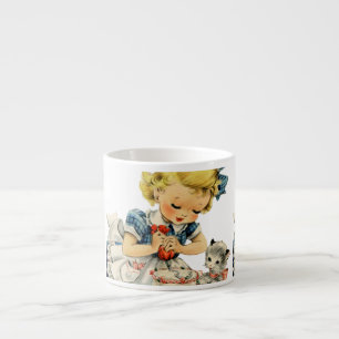 Retro Birthday Girl Cake Cat Children Artwork Espresso Cup