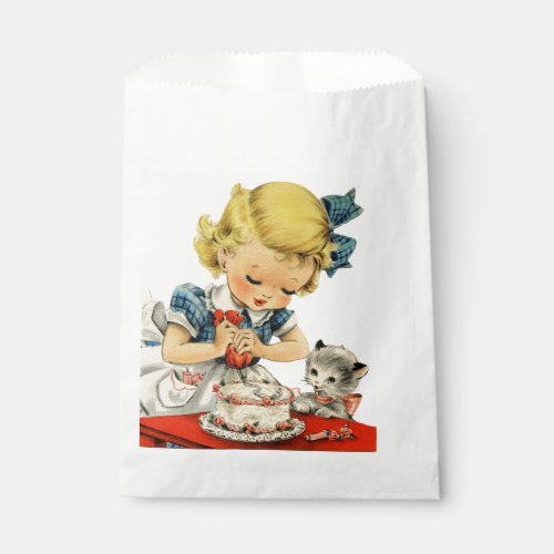 Retro Birthday Girl Cake Cat Children Artwork Favor Bag
