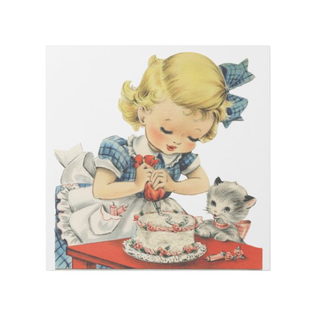 Retro Birthday Girl Cake Cat Children Artwork Gallery Wrap (Front)