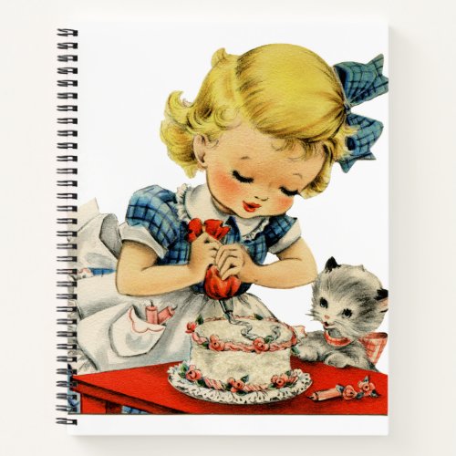 Retro Birthday Girl Cake Cat Children Artwork Notebook