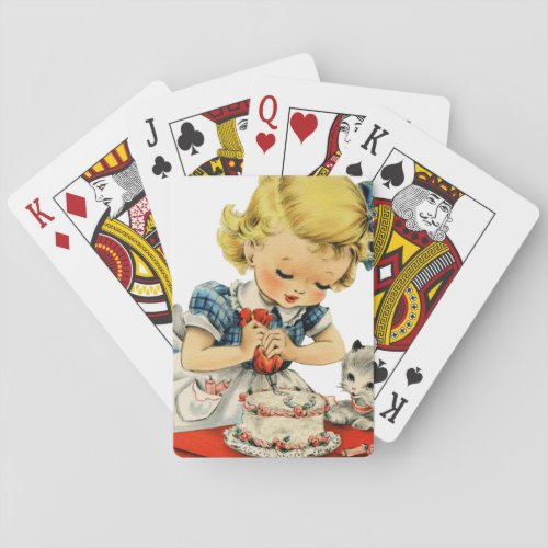 Retro Birthday Girl Cake Cat Children Artwork Playing Cards