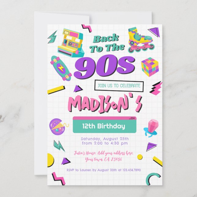 Retro Birthday Invitation, Printed or Digital Invitation (Front)