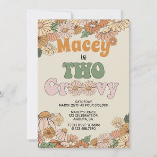 Retro Birthday invitation, TWO, Two Groovy Invitation