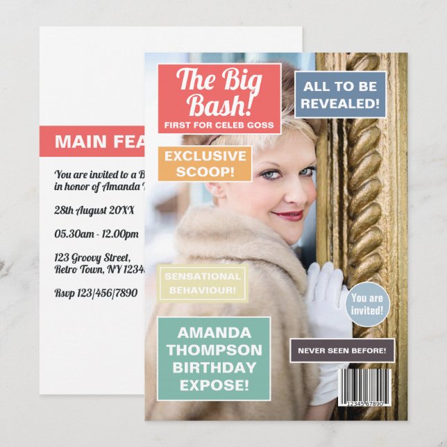 Retro Birthday Magazine Cover Invitation (Front/Back)