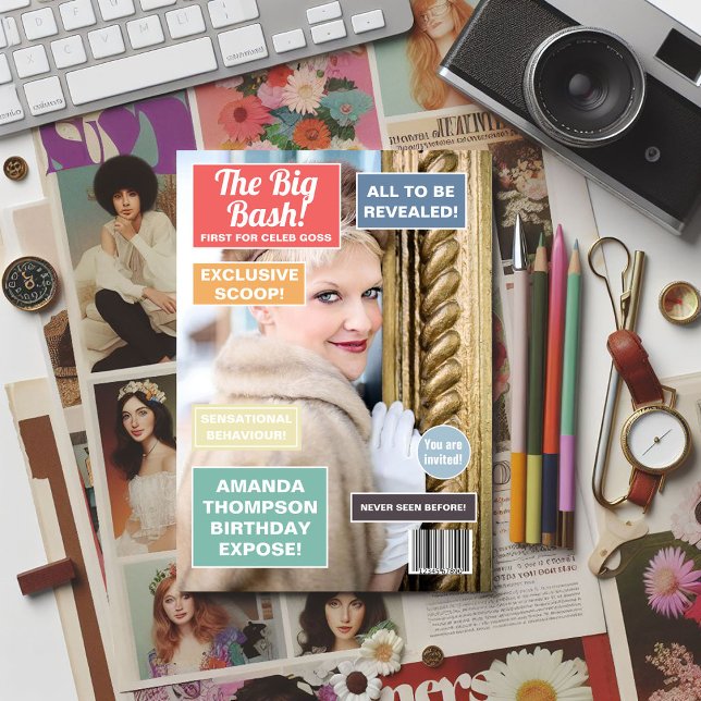 Retro Birthday Magazine Cover Invitation (Retro Magazine themed Birthday Party invitation)